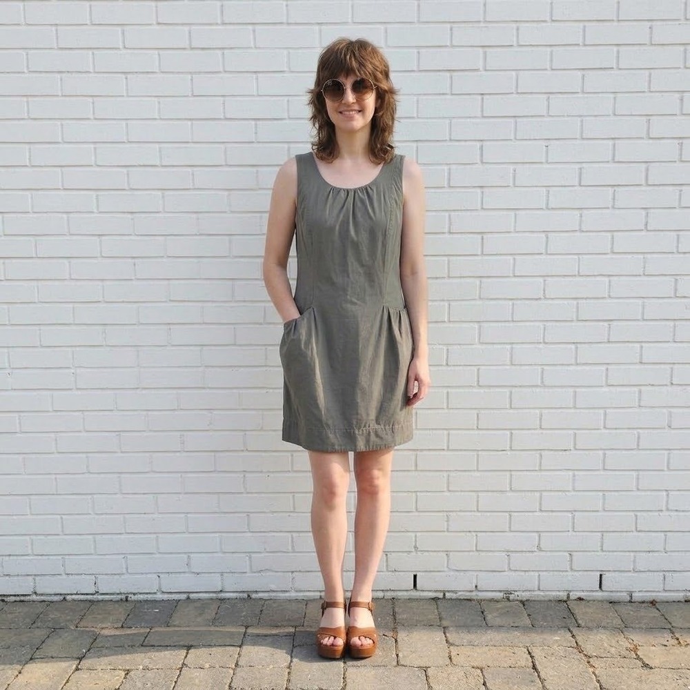 Mossimo Cotton Utility Dress Womens XS Khaki Pockets Military Earthy Lagenlook